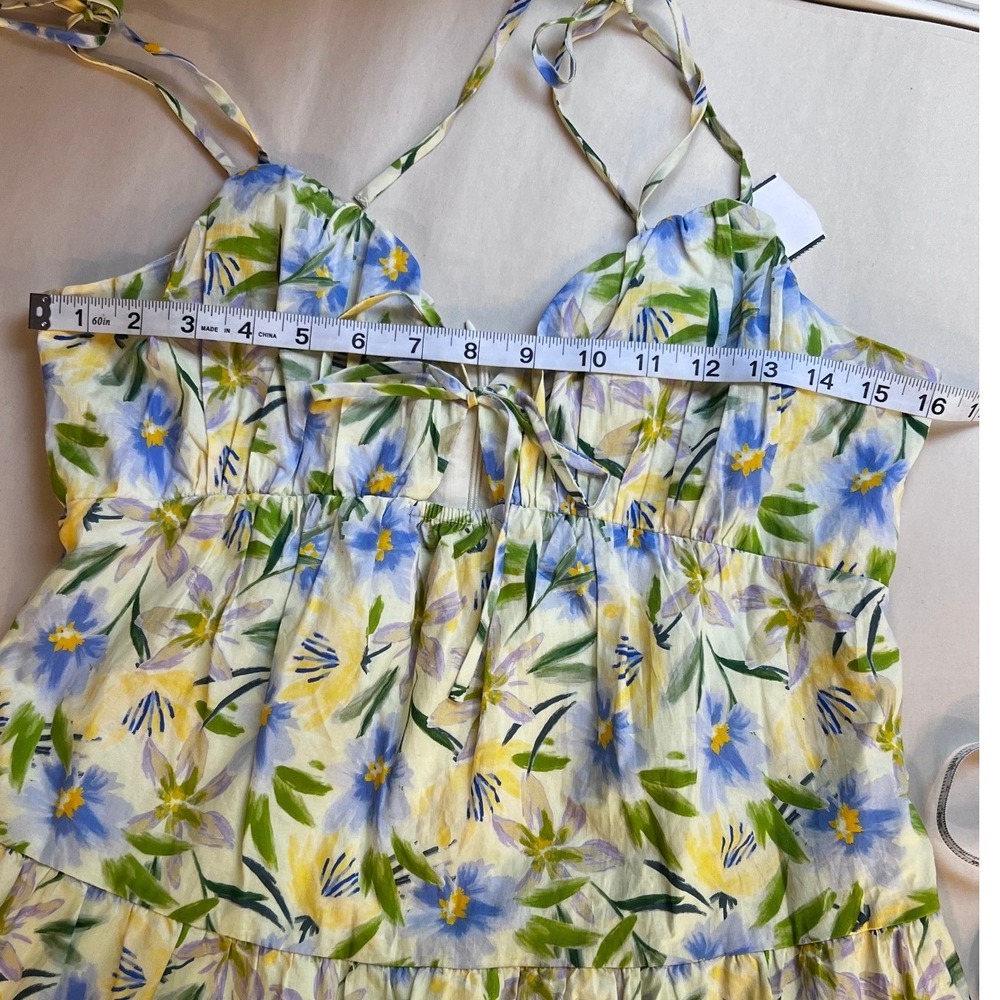 ASTR the Label Cream Blue Floral Tie Strap Tiered Maxi Dress Small NWT - Picture 7 of 12